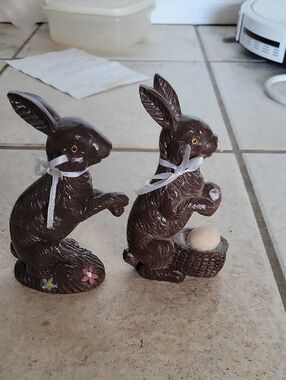 Pair of Brown Easter Bunny Figurines with Ribbons